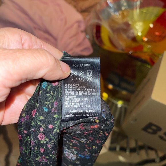 Ne Quittez Pas Womens Maxi Dress Size Small Black Chiffon Floral Pure Rayon Slip - Picture 12 of 16